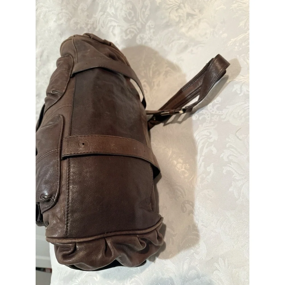 Junior Drake Megan large satchel Purse Bag Brown Leather front utility pockets